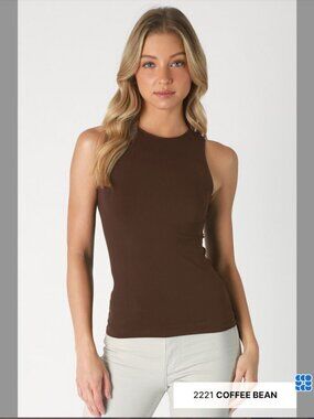 New Coffee Bean Brown Sleeveless High Neck Tank Top by Nikibiki